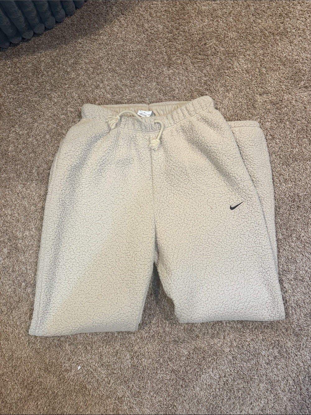 Nike Cream Sherpa Jogger Pants with Swoosh